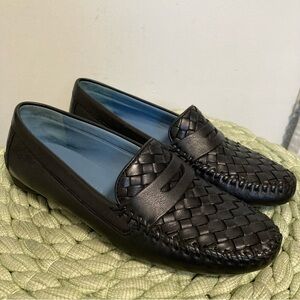 Robert Zur PETRA Vintage Luggage True Glove Black Woven Leather Driving Loafers